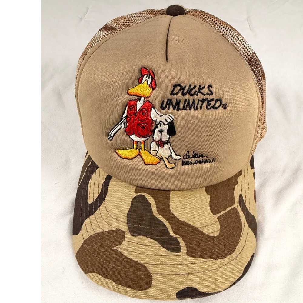 Vintage 1986 Ducks Unlimited Camo Trucker Hat Dorfman Pacific Snapback Hat